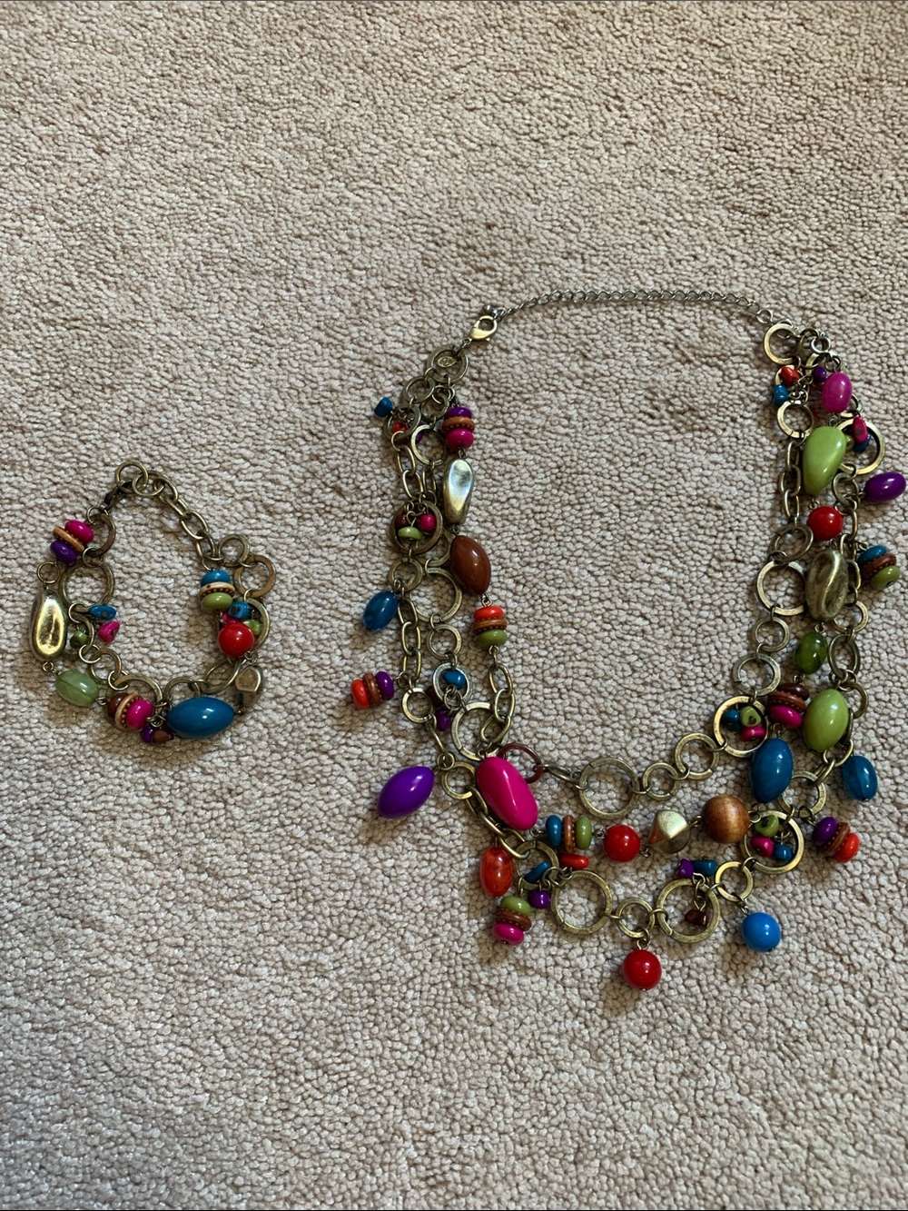 Premier Designs Parade Multicolor Bead and Chain Layered Necklace with Bracelet